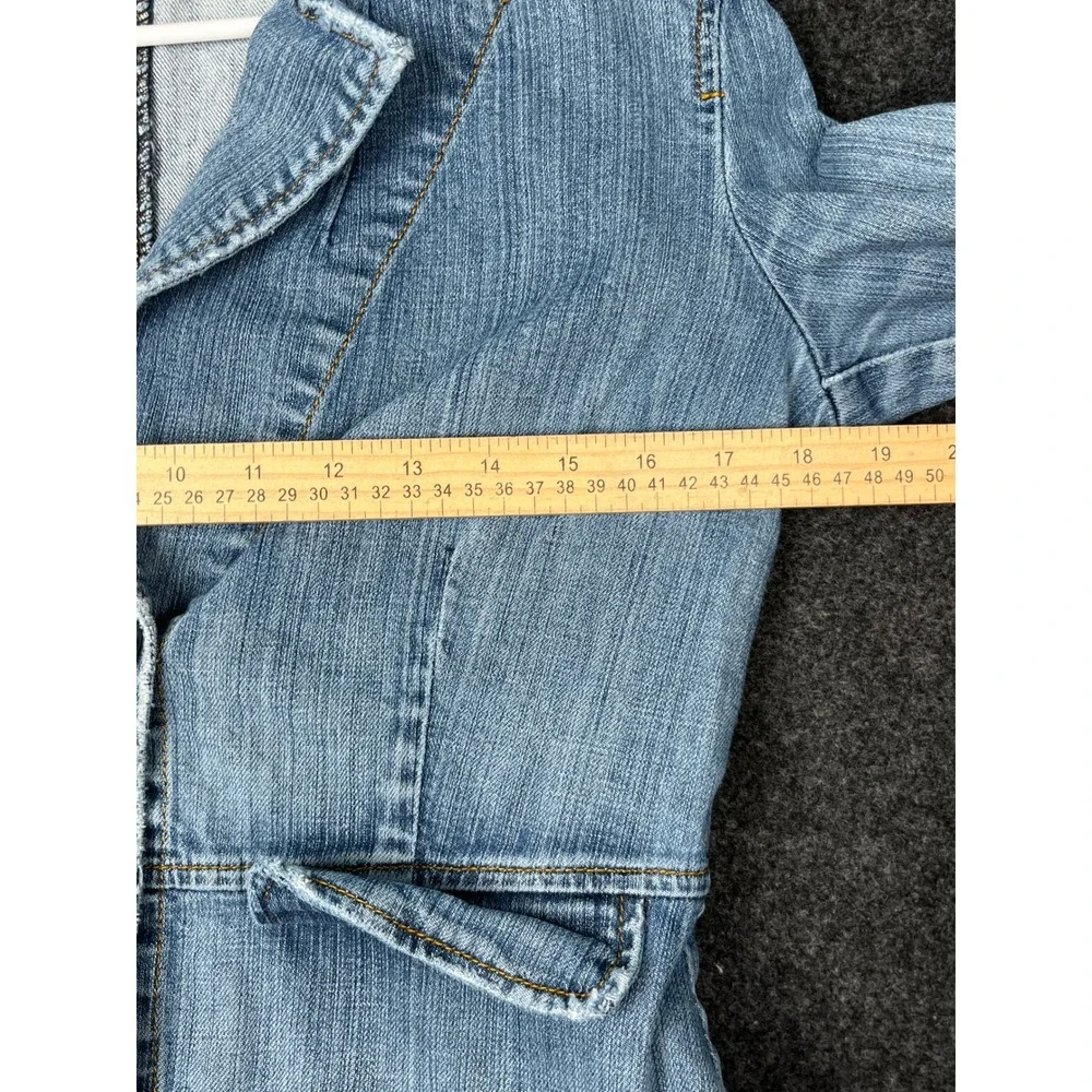 Wax Jean Denim‎ Blazer Jacket Womens M Light Wash Distressed Frayed Hem Y2K